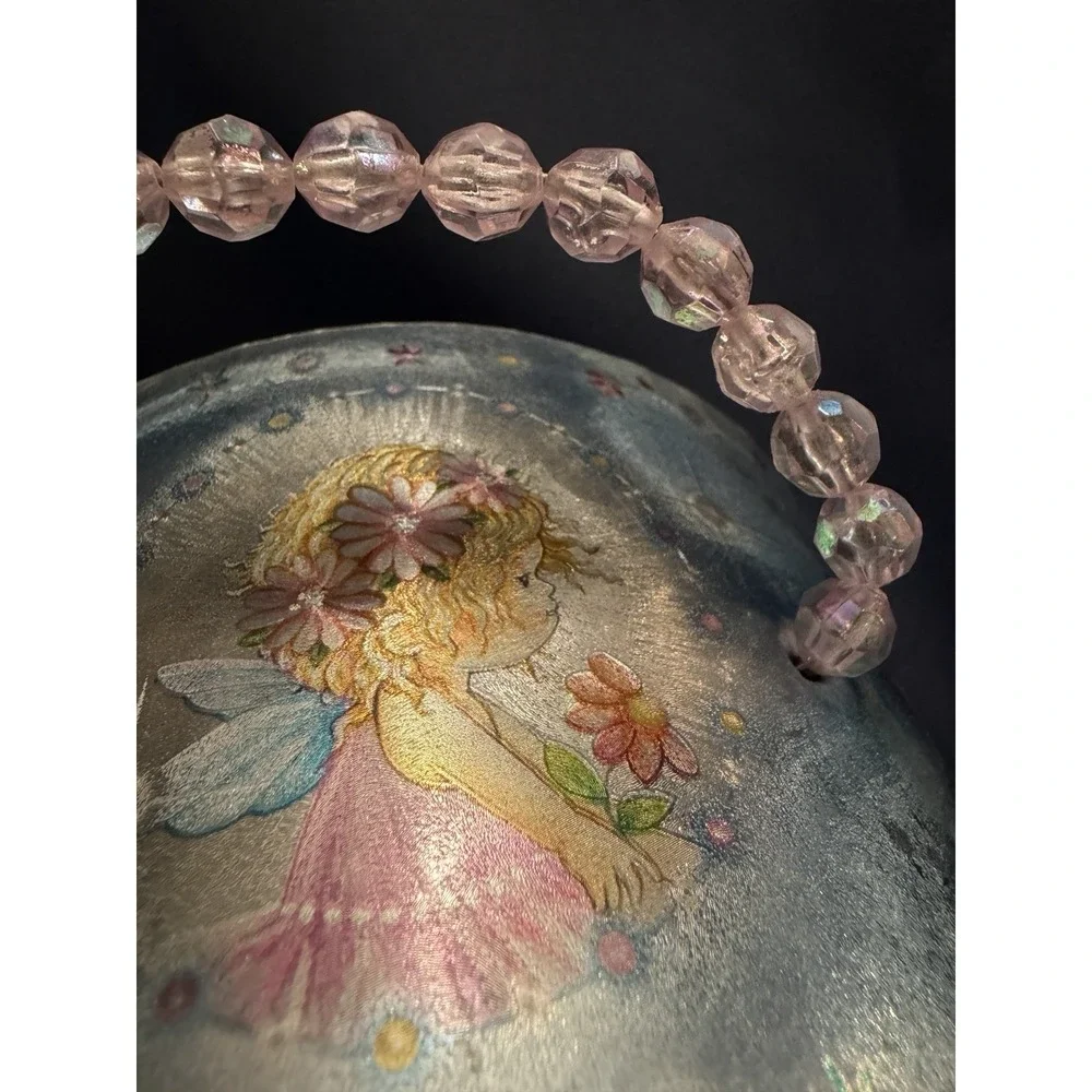 Dancing Fairy Jewelry Box #217-28 Ballerina Pink Beaded Handle Twinkle Works